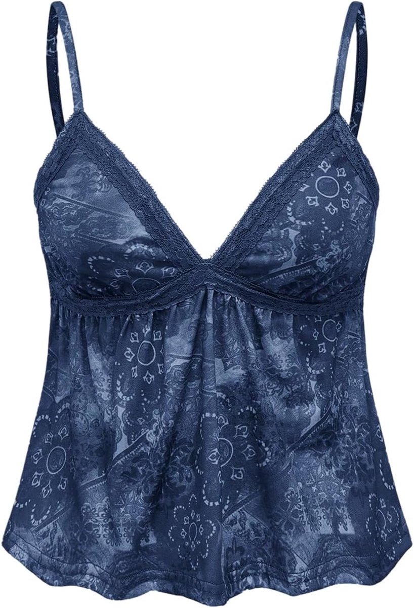 Y2k Camisole spaghettibandjes tops zomer crop top mouwloos bovenstuk casual top met contrasterende kant