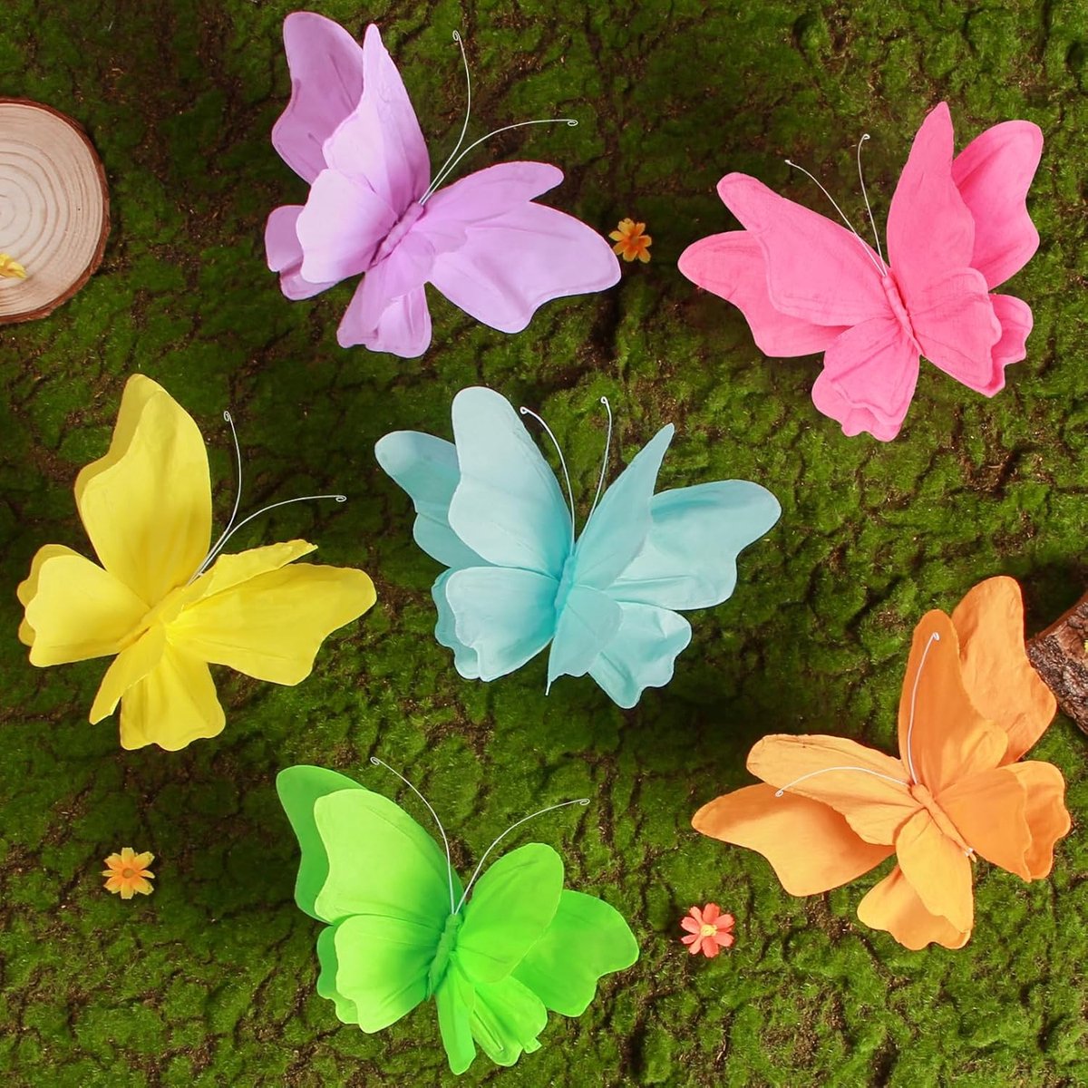 6 Stück 3D Schmetterling Deko mit Clip Papier Schmetterlinge Deko