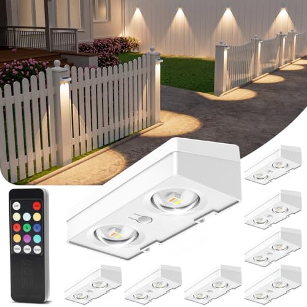 ModernStore LED Hekverlichting op Zonne-energie 8-Pack met Afstandsbediening, 50 Lumen, IP65 Waterdicht, 10 Kleuren, Warm/Koel Wit - Buitenlamp voor Tuin, Terras en Patio