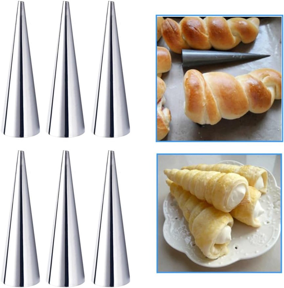 6Pcs Crème Hoorn Mallen Cone Shaper Croissant Mould Conische Cannoli