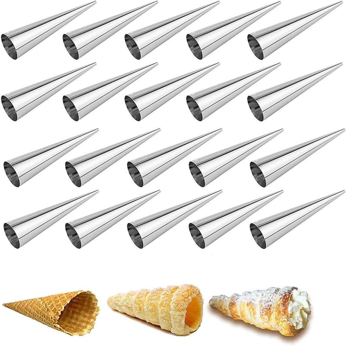 Cannoli Shillerkrulvorm van roestvrij staal (kegel), bakvorm voor