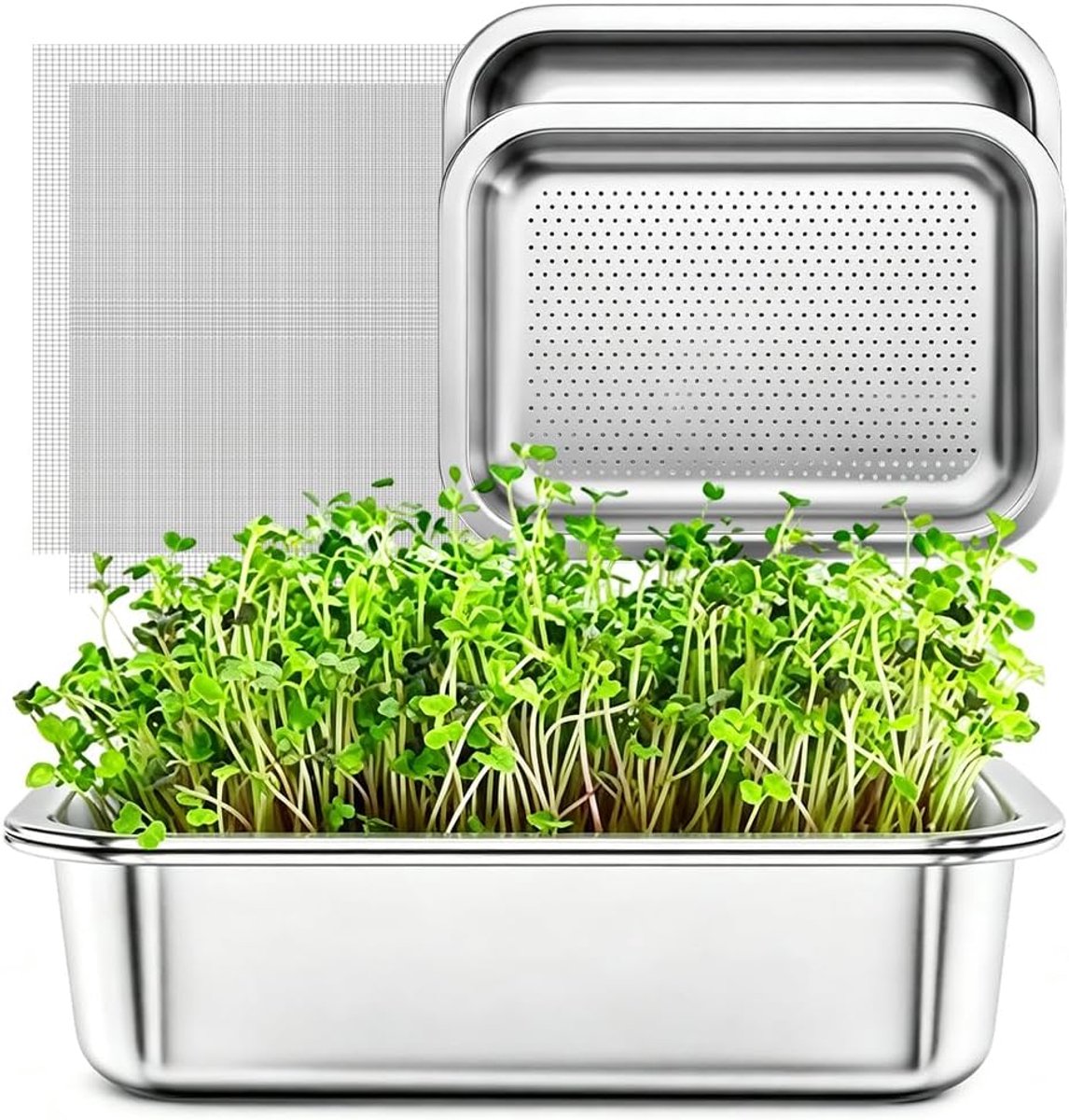 Set van 2 kiemen, kweekset, roestvrij staal, microgreens kweekschalen