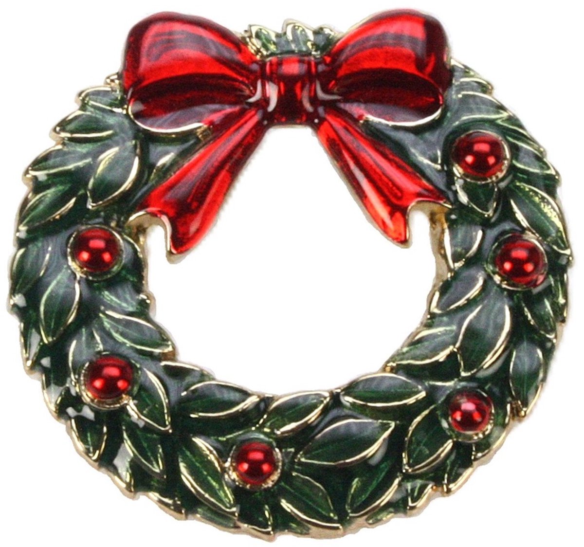 Broche Kerstkrans met rode strik Ø4,5x1cm