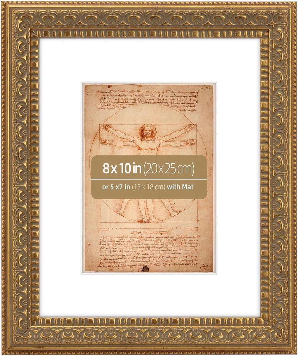 8x10 inch Antiek Goud Sierlijke Klassieke Fotolijst, Gemat voor 5x7
