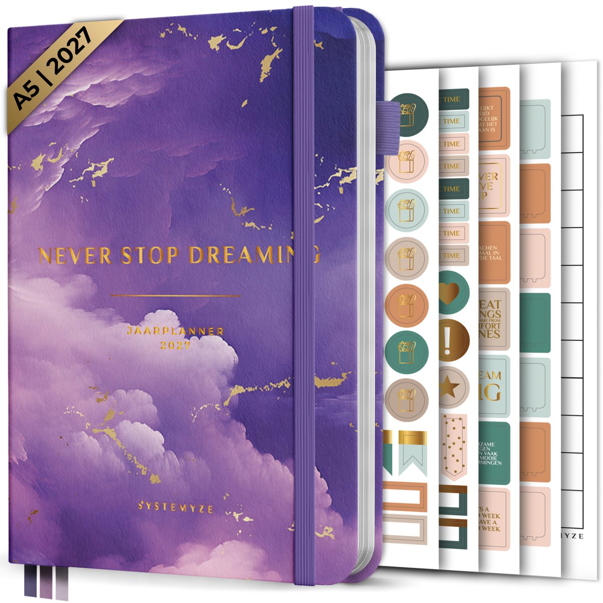 Systemyze Agenda 2027 A5 Hardcover - Weekplanner - Maandplanner - Planner - Jaarplanner 2027 - Habit Tracker - 170 Stickers - Purple