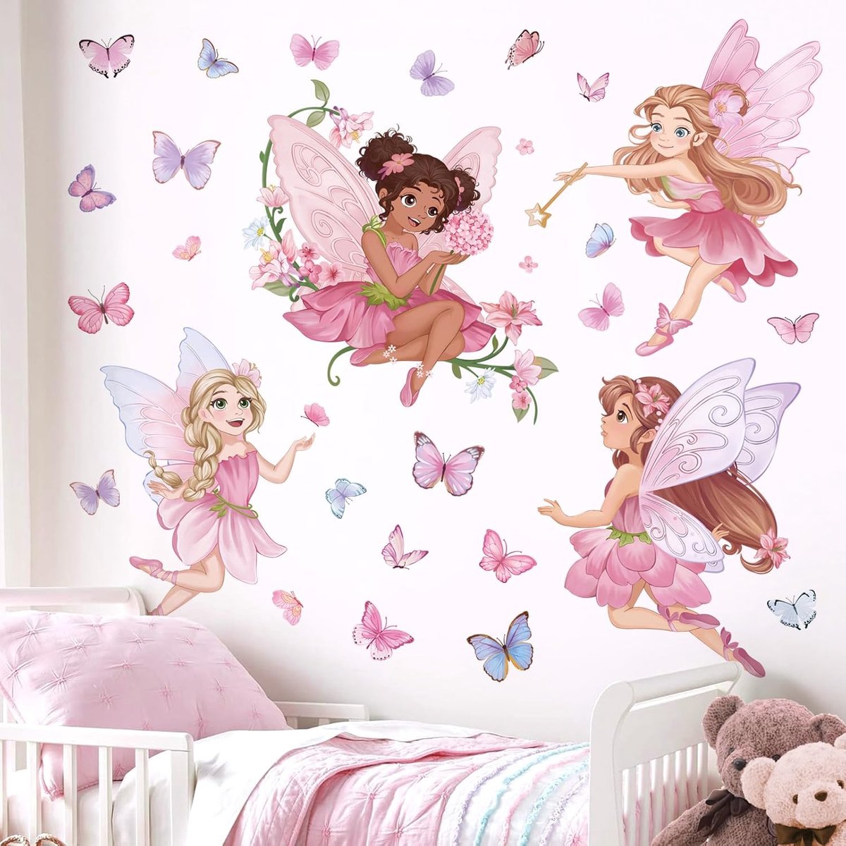Muurstickers elfen bloem vlinder zelfklevende wanddecoraties voor