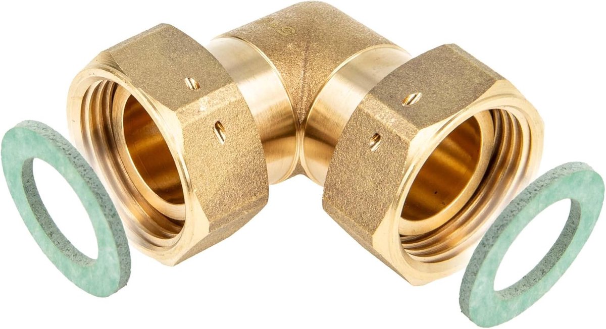 tecuro Hoek 90°, beide zijden wartelmoer 1 inch (vlakdichtend) - MS-blank CW617N