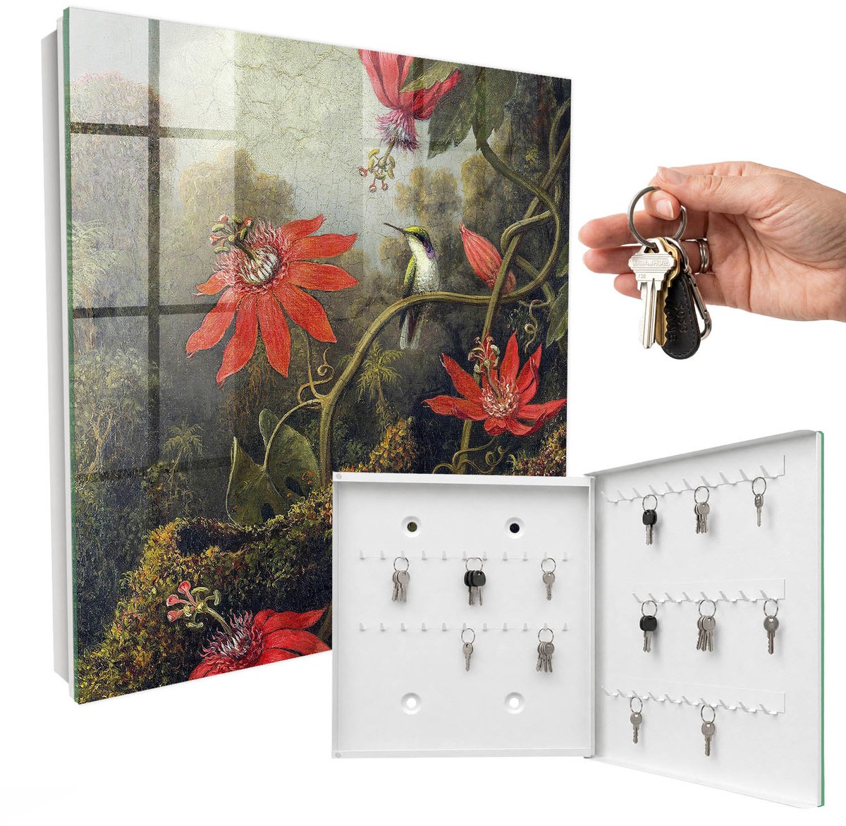 WallMuralia - Sleutelkast - 30x30x5 cm - met 50 haken - Het Exotische Van De Natuur Sleutelkastje Muur - Groente Sleutelbox - Rechtsopenend - Wit interieur