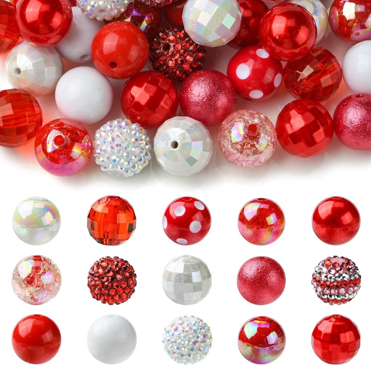 Kralen, 20 mm, ronde strass kralen, rode acryl plastic gumball kralen