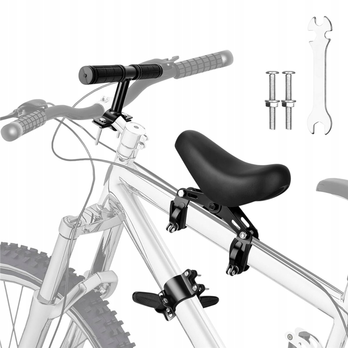 Kinderen Fietsstoeltje Voorop - Fietsstoeltje Set - Met Handvat & Voetsteunen - Staal - PU - 2,5-4,5 cm - Verstelbaar - Veiligheid & Comfort - Fiets Voorzitje