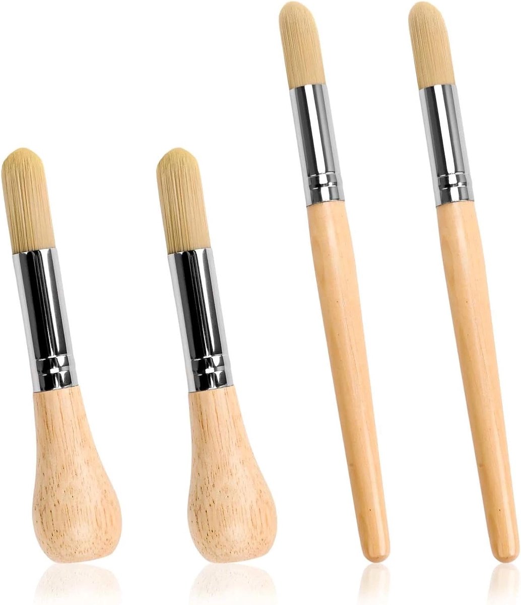 Schilderpenselen, 4 stuks, ronde houten penselenset met gemakkelijk