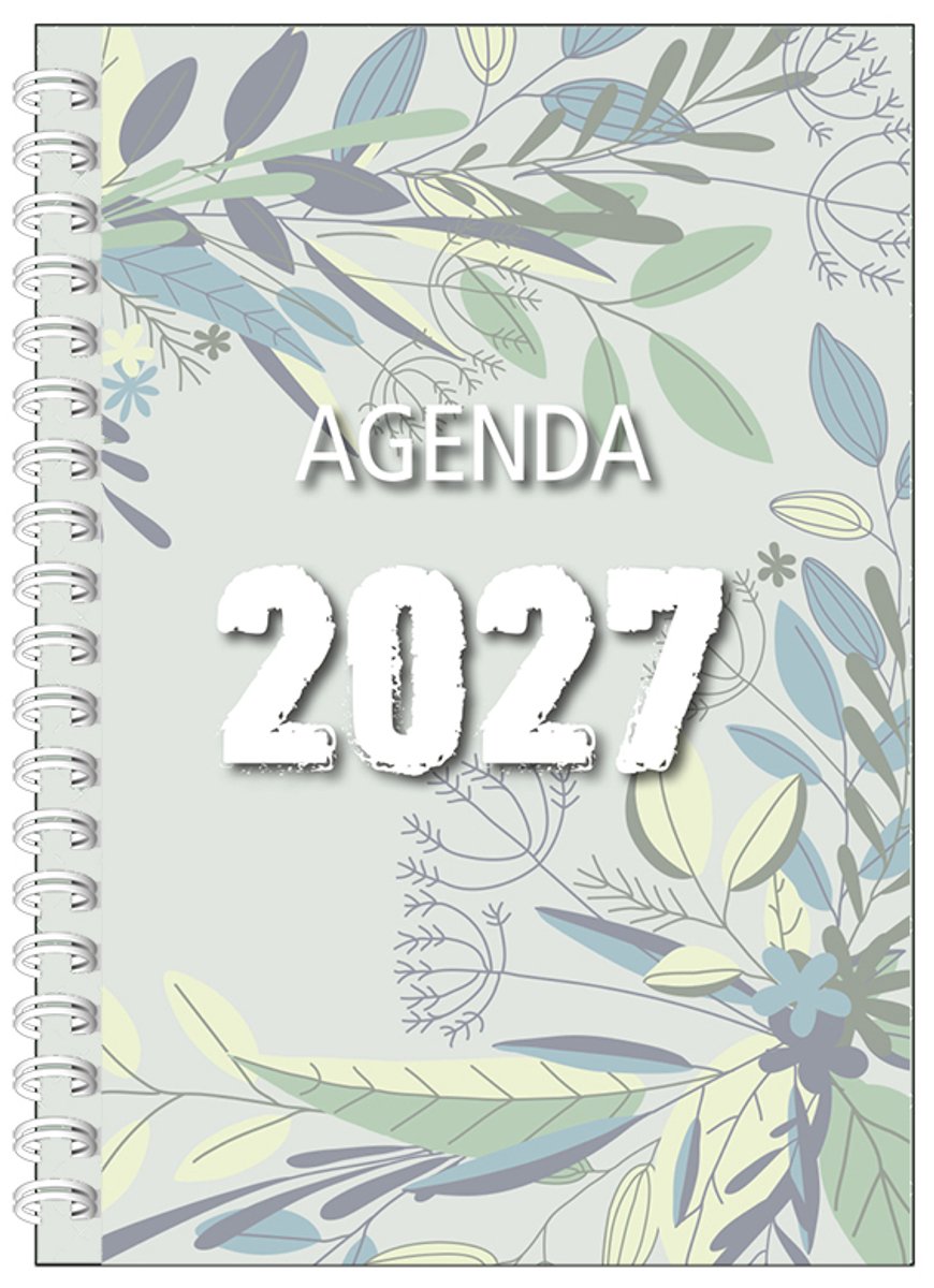 MGPcards - Agenda A5 2027 - Ringband - Spiraal - Flexibele kaft - Weekoverzicht - Groen - Bladeren - 15 x 21 cm