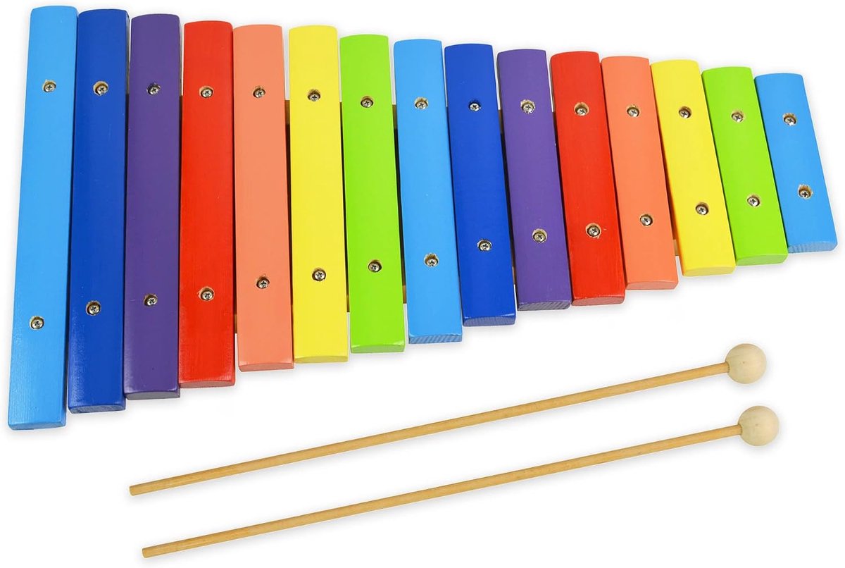 15-noten kleurrijke houten regenboog sopraan diatonische xylofoon met twee houten kloppers - G5 tot G7