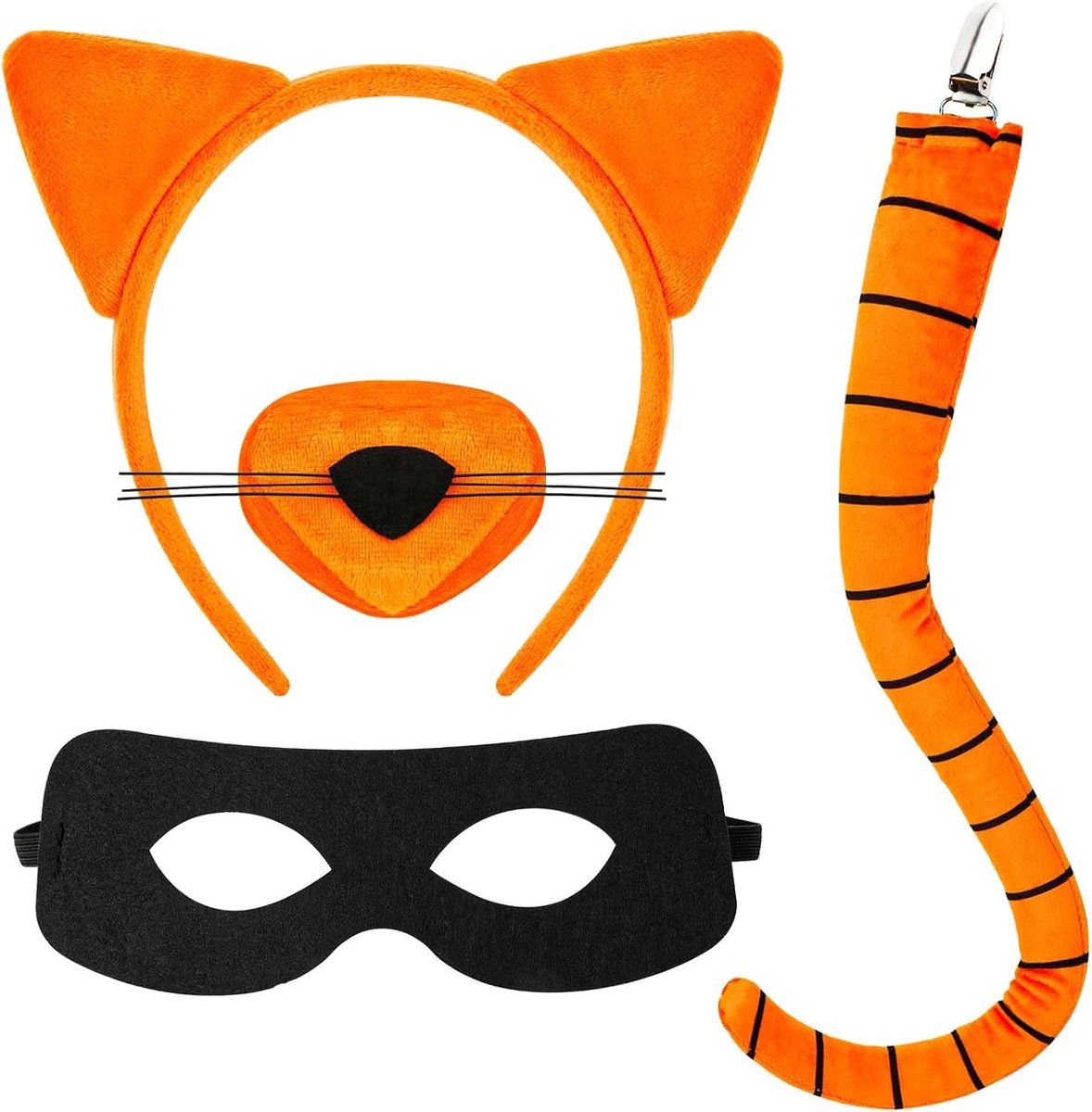Kostuumset, oranje kattenoren en staart, set met oren, hoofdband