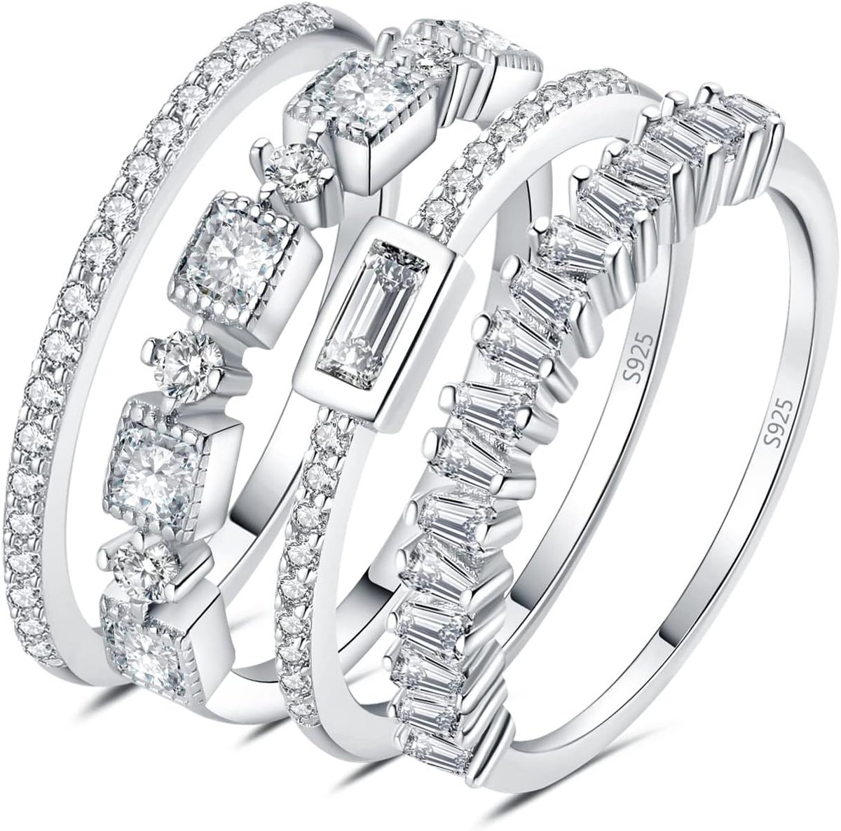 Vintage Princess Cut Zirkonia Bandring Dames Trouwringen Zilver 925