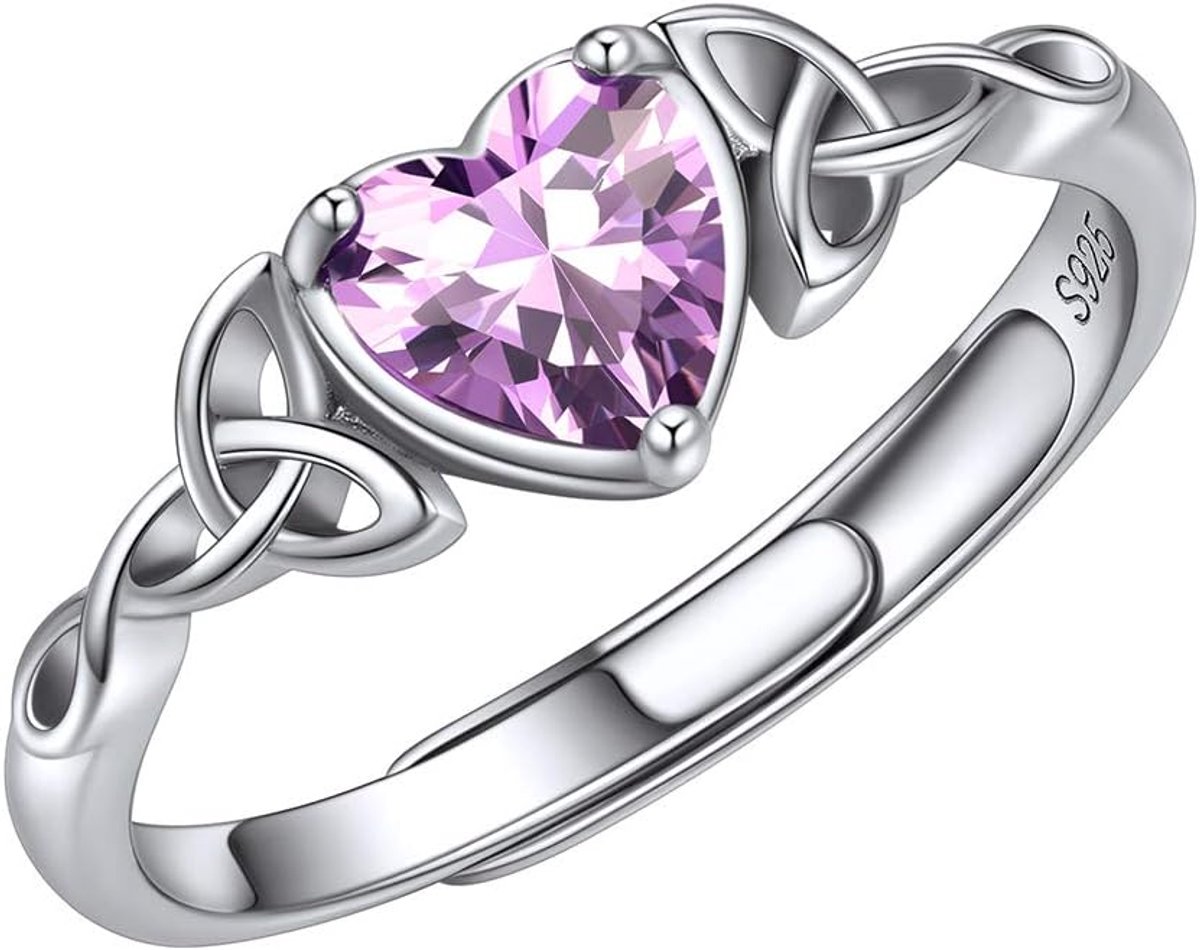 Geboortesteen Keltische Knoopring voor Vrouwen 925 Sterling Zilver Verstelbare Ring Minimalistische Sieraden (met Geschenkdoos), Metaal, Zirkonia