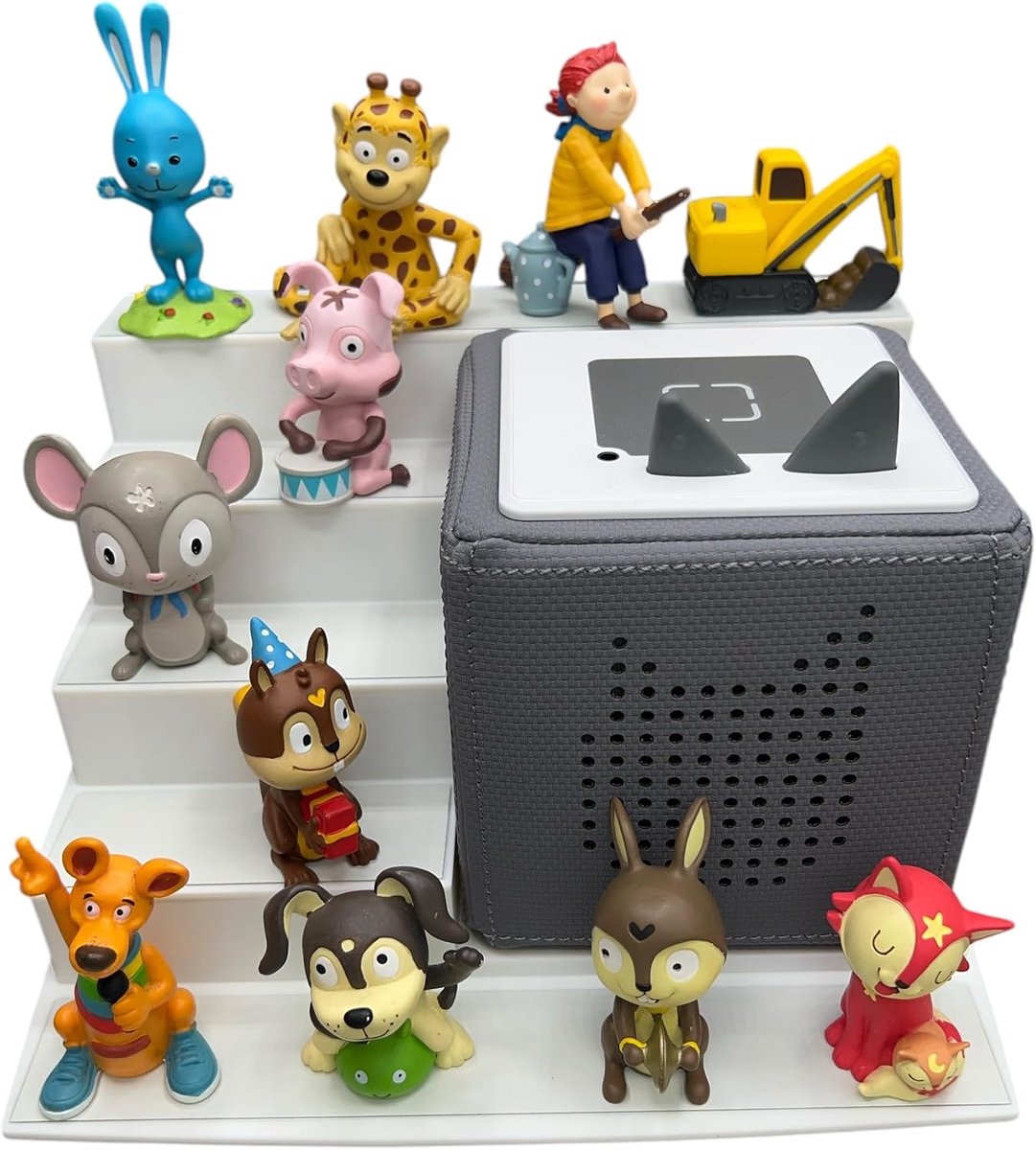 Plank, staand rek, tot 20 figuren neer te zetten, decoratief opbergrek met Tonie-Box houder, volledig magnetisch (wit)