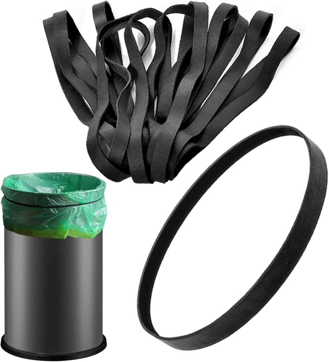 SnelShoppen - Set van 14 Zwarte Rubber Ringen voor Vuilniszakken - 180 x 10 x 1.5 mm - Brede Elastische Band - Gemakkelijk in Gebruik