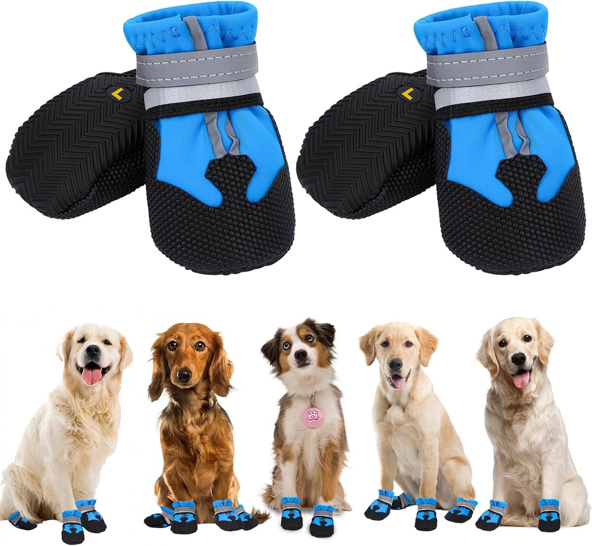 Hondenlaarzen, pootbeschermer, 4 stuks, waterdichte, reflecterend, verstelbaar, wasbaar, antislip, geblesseerde poten, pootbeschermers voor kleine en middelgrote honden