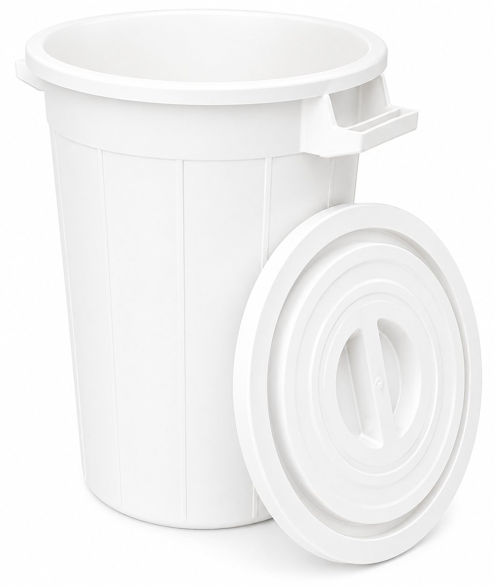 Buitenprullenbak - 75 liter - Afvalbak buiten - Afvalton met deksel - Vuilnisbak - Afvalemmer - Wit