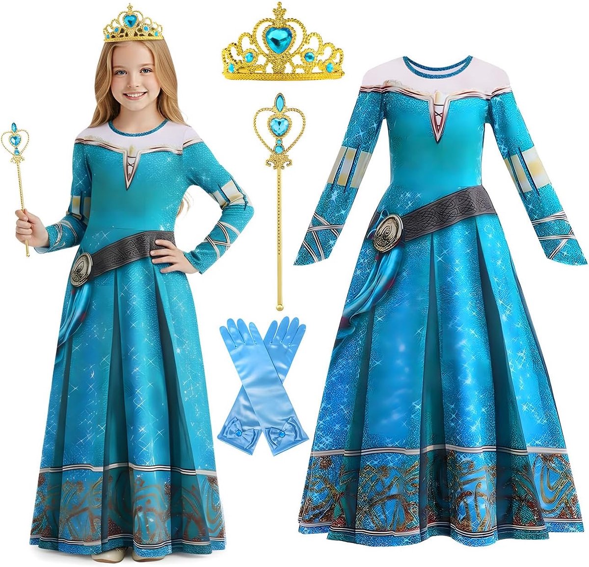 prinsessenjurk voor meisjes, kostuum met lange mouwen voor , carnaval