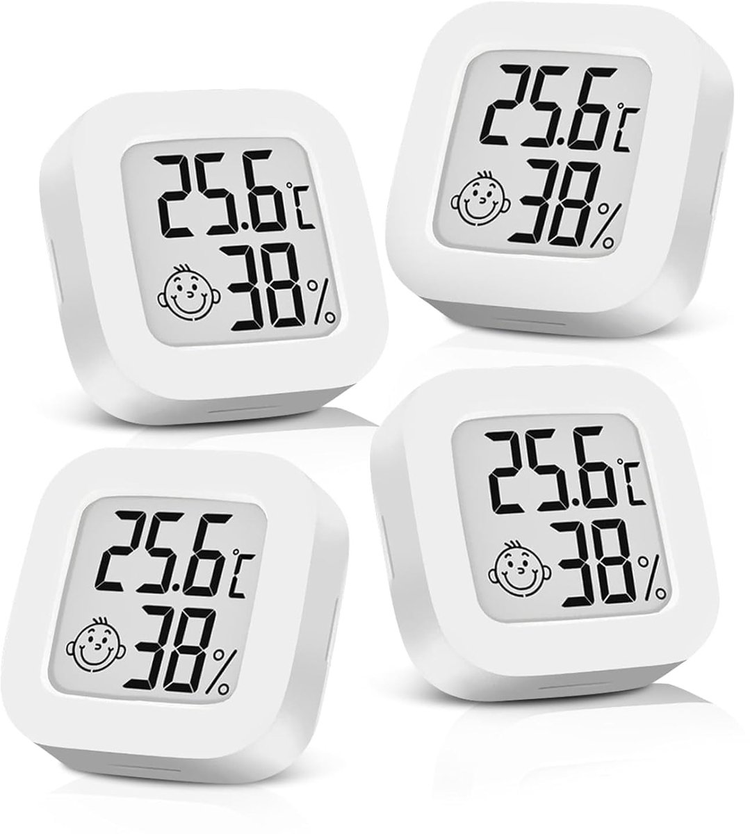 4PCS Mini Digitale Binnenkamerthermometer, LCD Digitale Hygrometer, Thermometer voor Binnen Hoge Precisie, Temperatuurmonitor en Vochtigheidsmeter, Comfortniveau-indicator voor Thuis, Kantoor