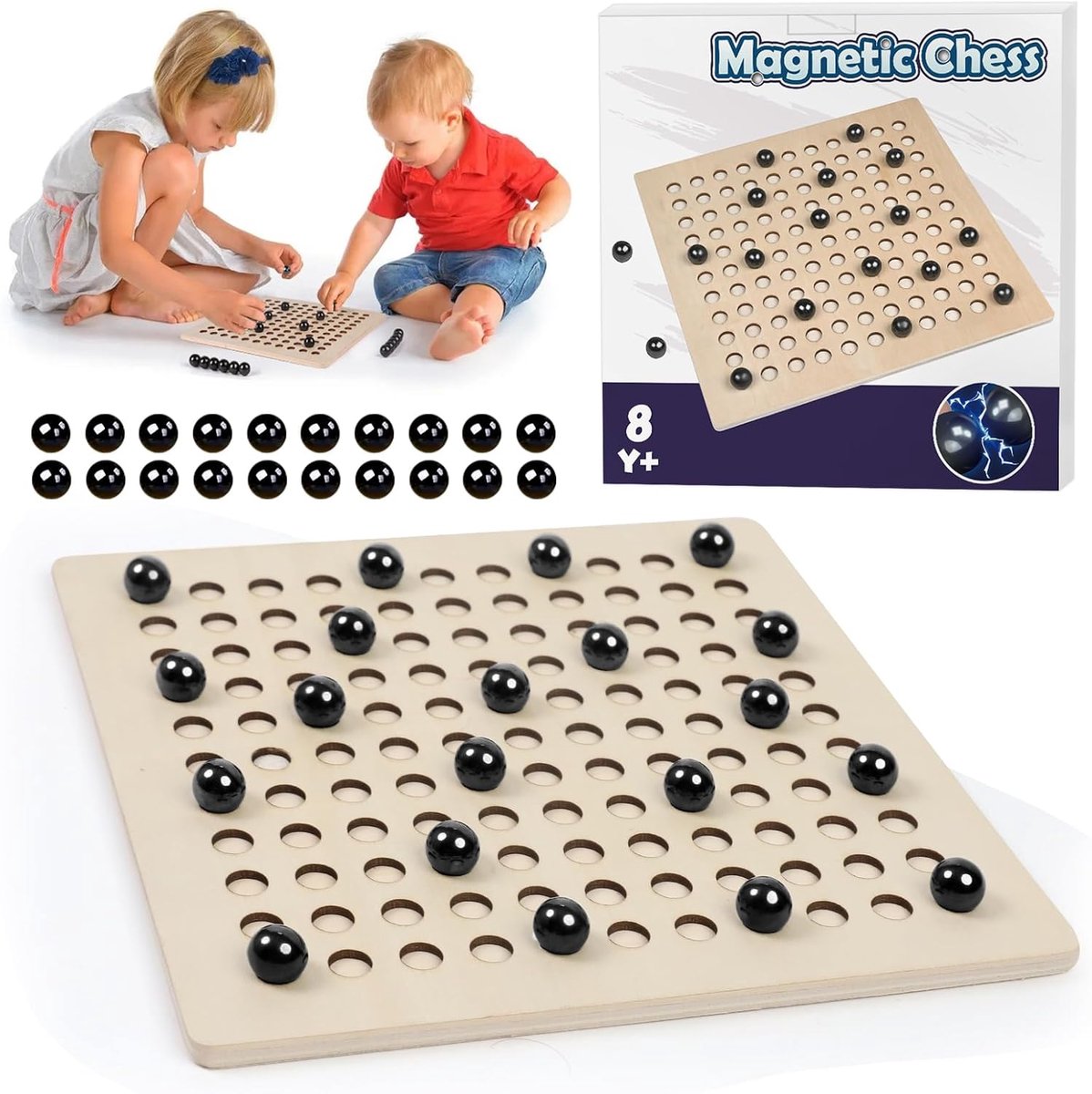 schaakspel met houten plank, magneetspel 20 magneetstenen, reismagneetspel, Chess Game, bordspel voor familiebijeenkomsten, feest, kinderen, mini-schaakspel