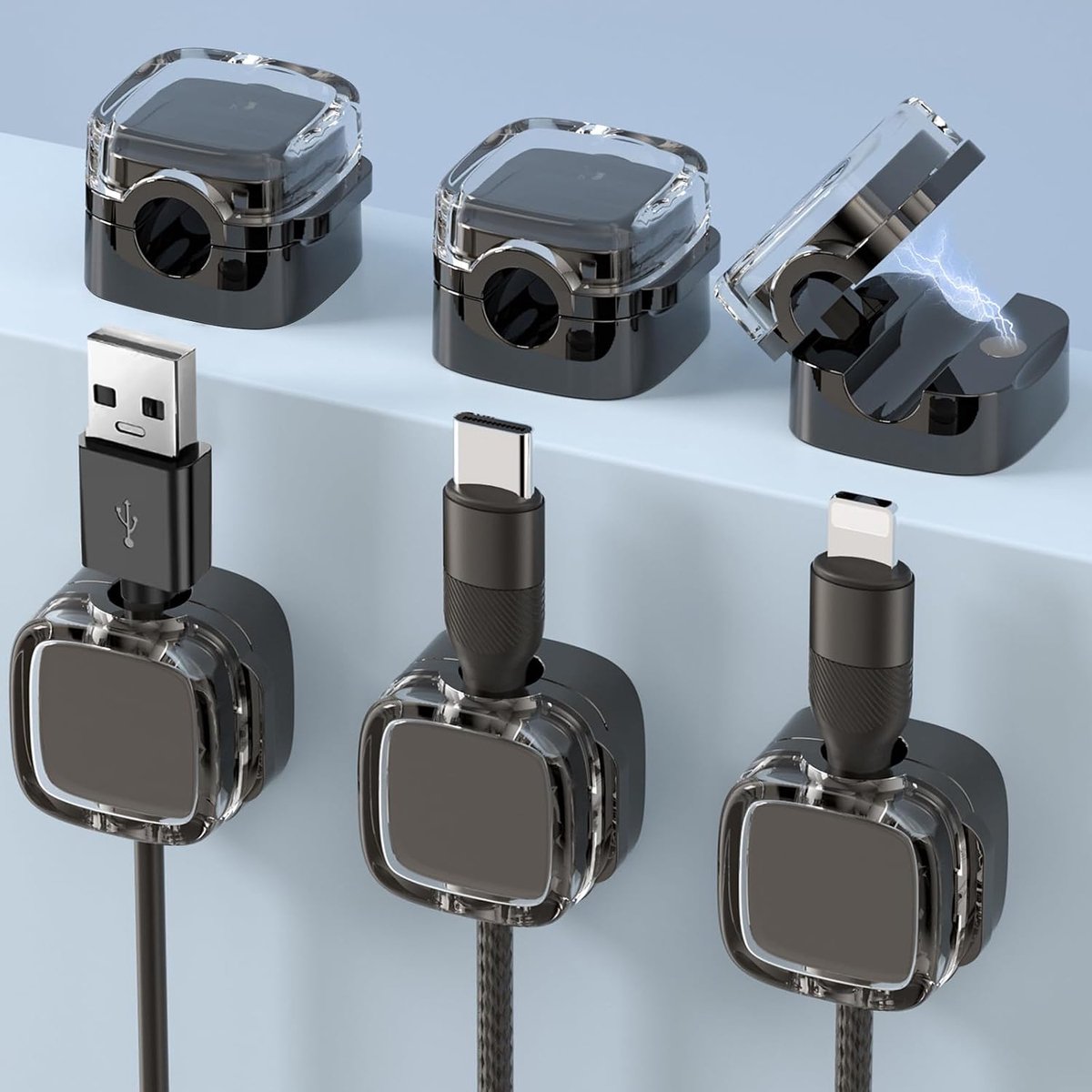 SnelShoppen - Set van 6 Magnetische Kabelclips, Kabel Organizer Houder, Bureau Kabel Tidy, Lijm Draad Houder voor Bureau, Magnetische Kabel Organizer