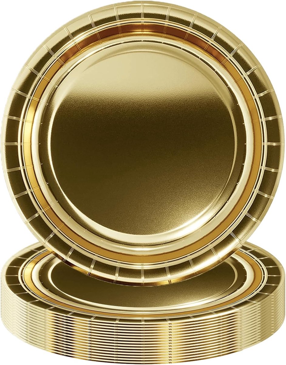 16 Stuks Gouden Party Papieren Borden 9 inch, Folie Gouden Party