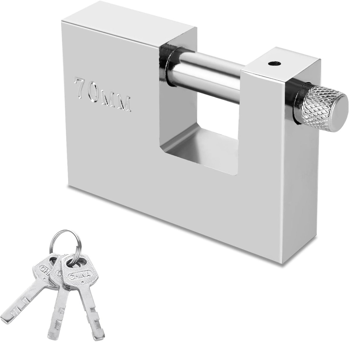 Hangsloten - Zware buitenhangersloten met 3 sleutels, 70 mm dikke ringen, schokbescherming voor garage, container, hek en entrepot, roestvrij staal kleur
