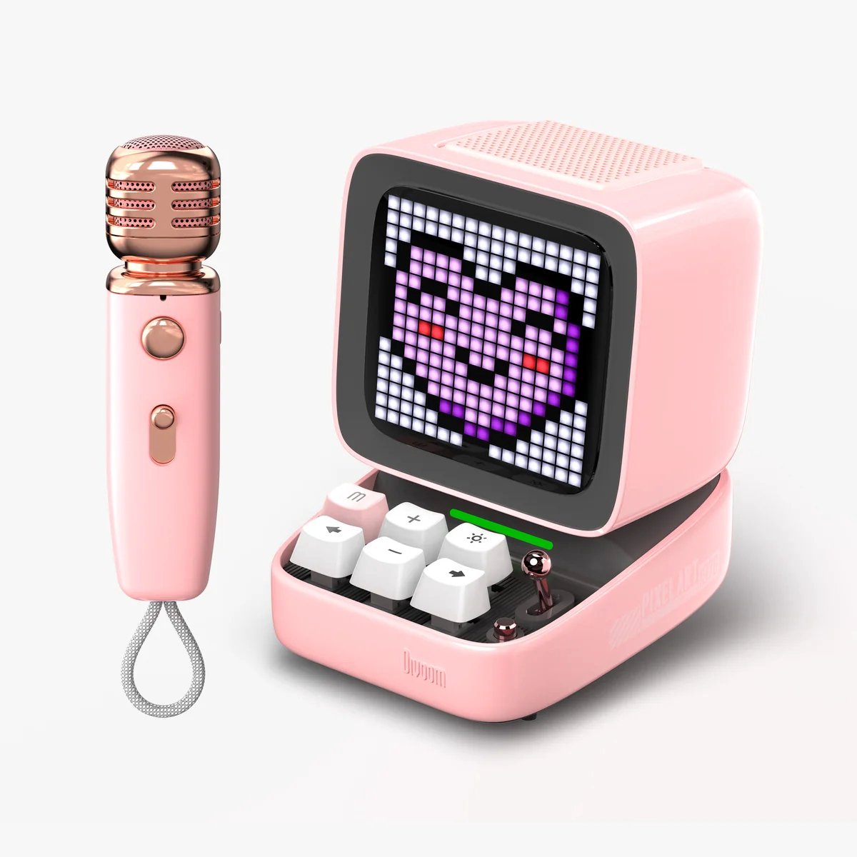Divoom Ditoo 5-Mic Bluetooth Karaokespeaker 15W met Draadloze Microfoon, Pixel Art, Games en Wekker – Roze