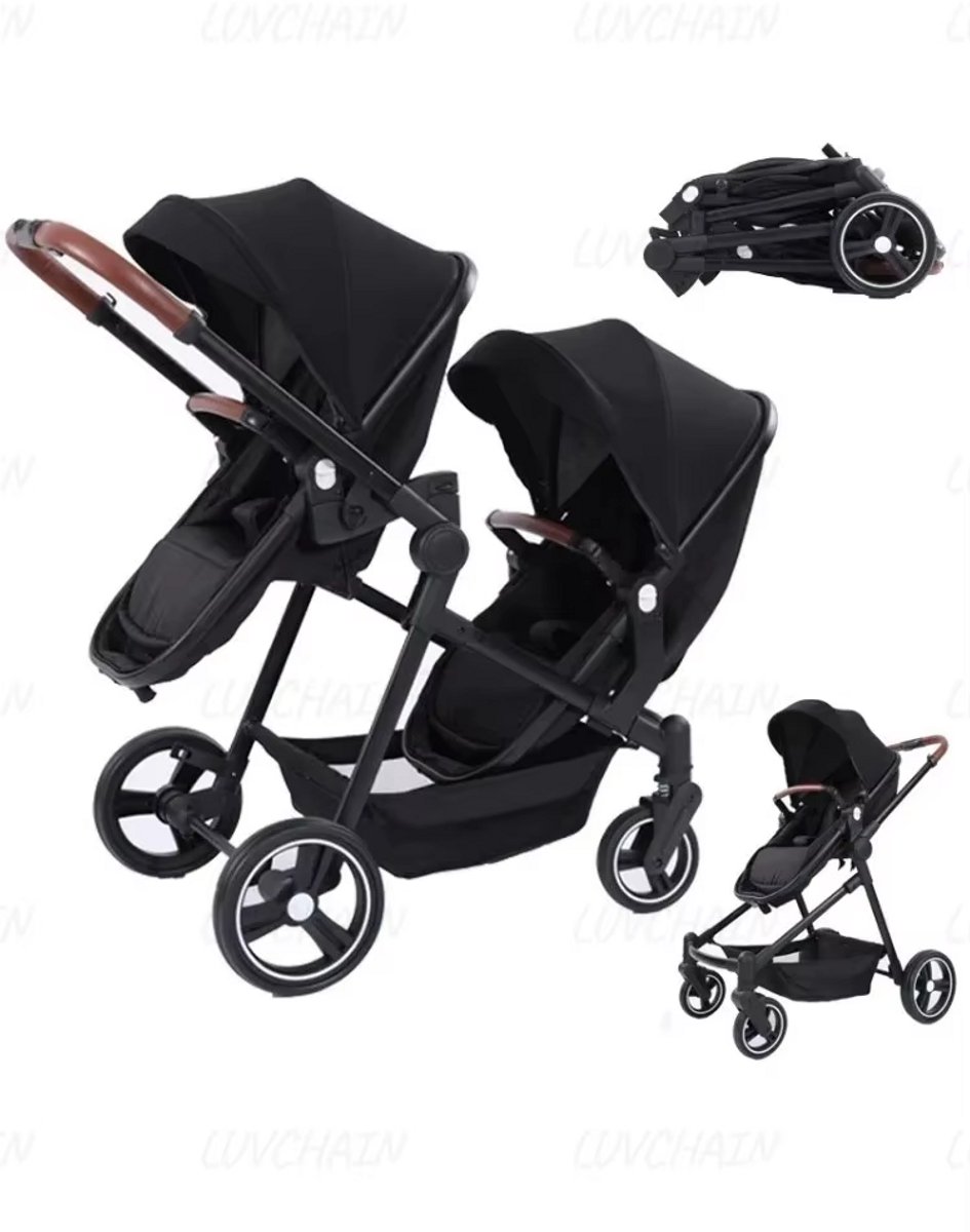 Tweeling Kinderwagen Duo - Compact Inklapbaar - Verstelbare Zittingen - Inclusief Opbergmand - Zwart- Grijs — cadeau in Cadeau-ideeën - foto 5