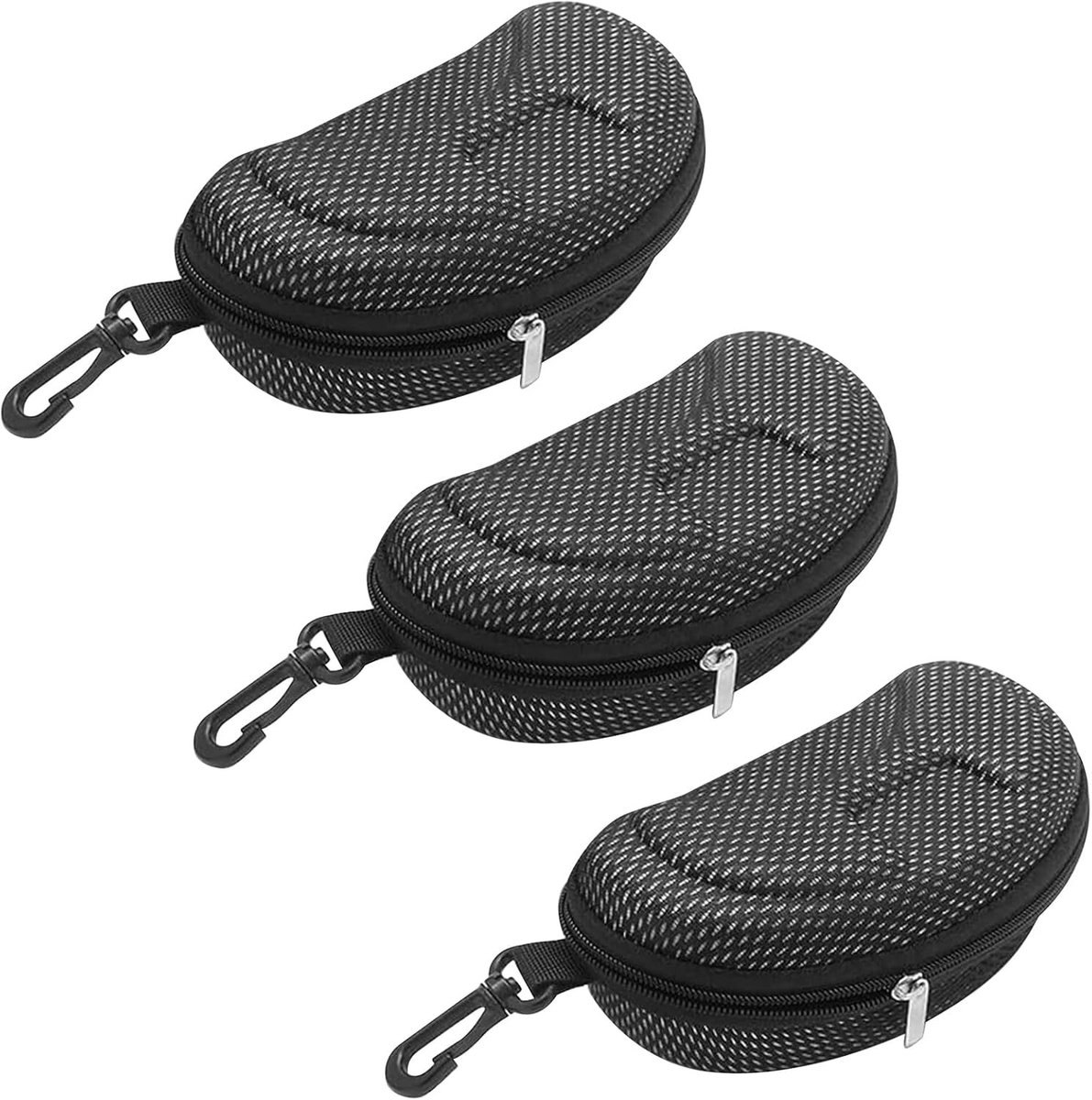 Zonnebril Hardcase Set van 3 Stuks met Riemclip - Grote Zwarte EVA Bril Organizer en Ritssluiting voor Bescherming en Draagbaarheid