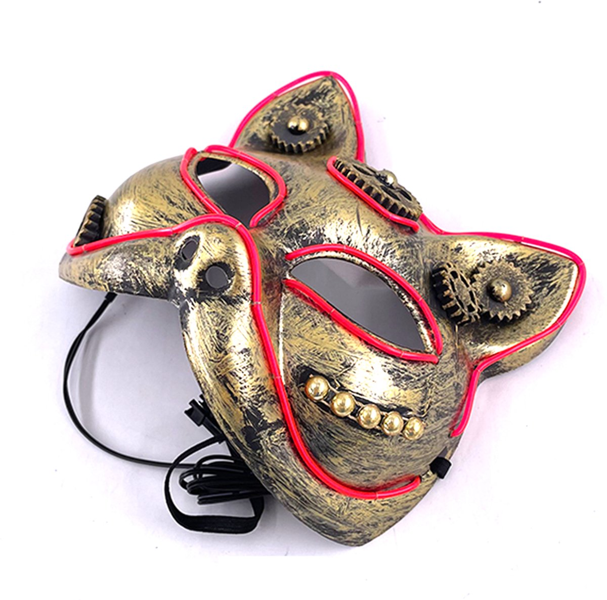 Doppler LED Steampunk Kattenmasker - Lichtgevend Verkleedmasker met 3 Lichtmodi - Carnaval, Halloween, Festival & Cosplay – Rood