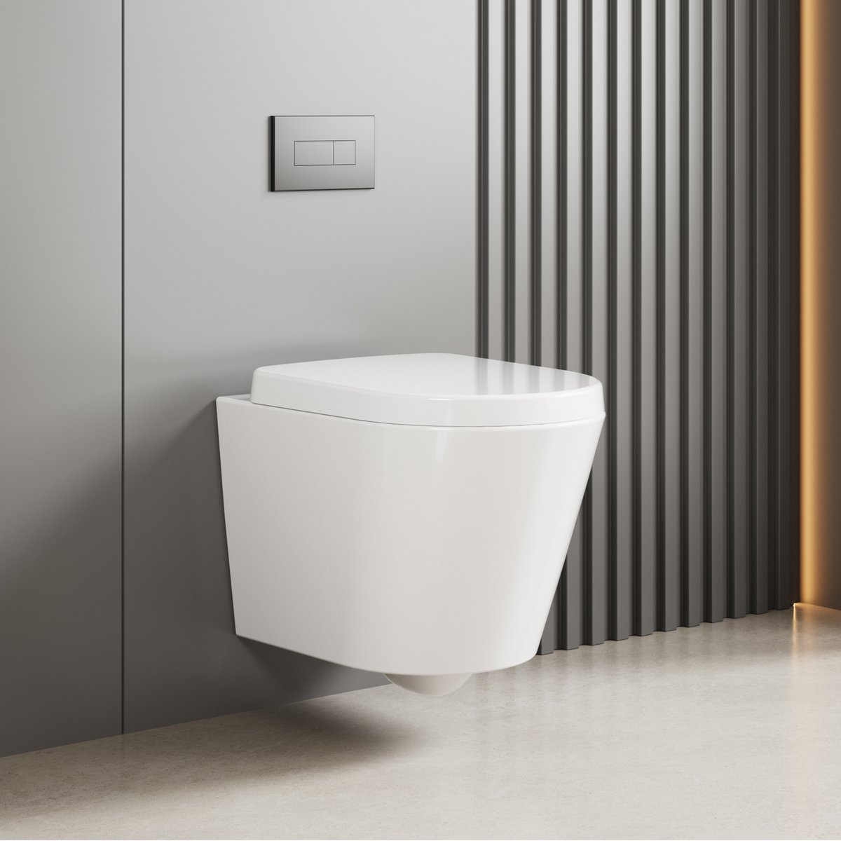 Randloos zwevend wandtoilet van keramiek, U-vormig – 360° doorspoelsysteem, snelontgrendelbare soft-close zitting, ruimtebesparend wit model