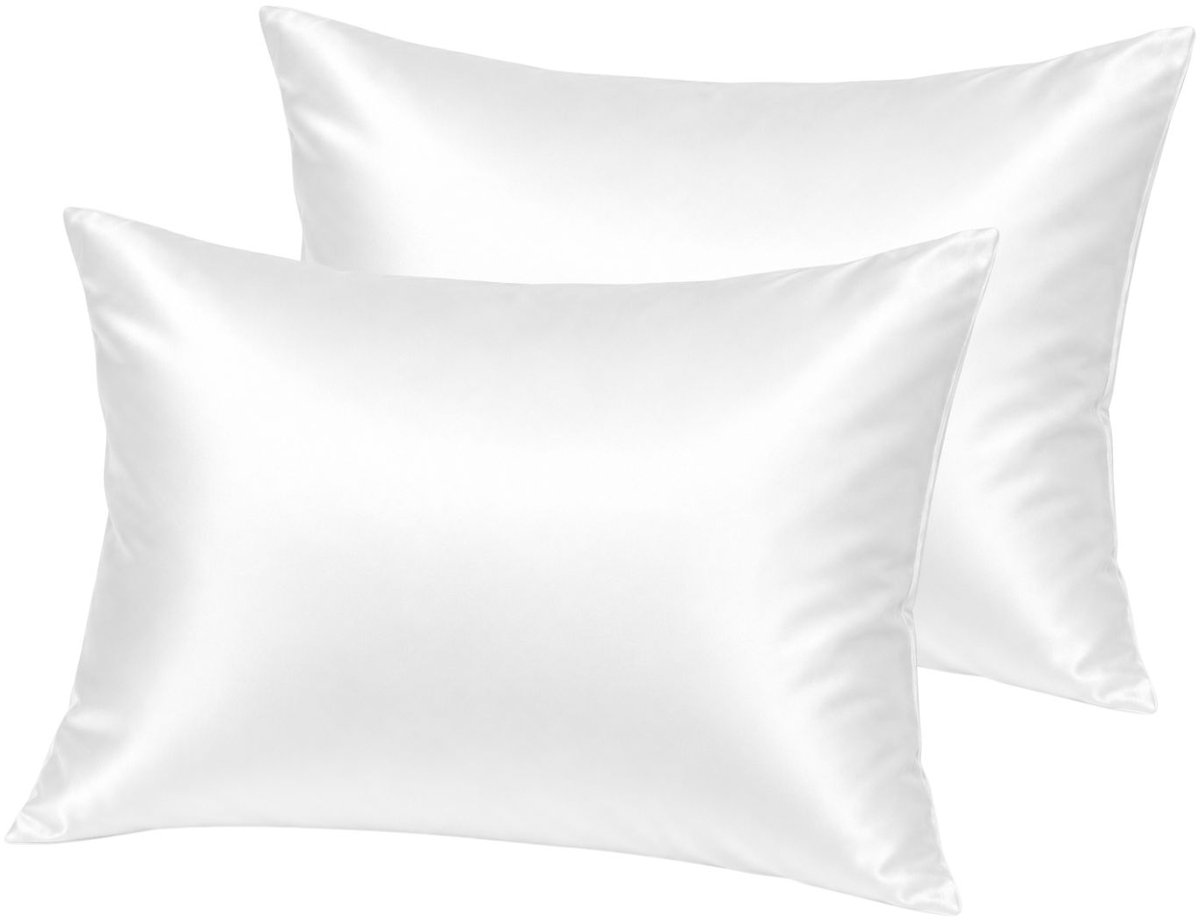 Droomtextiel Kussenslopen Katoen Satijnen Wit 60 x 70 cm - Set van 2 - Anti allergeen - Huidverzorging - Haarverzorging - Hoogwaardige Kwaliteit - Super Zacht