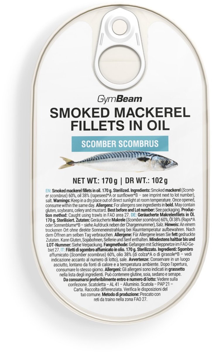GymBeam Gerookte makreelfilets in olie 170 g