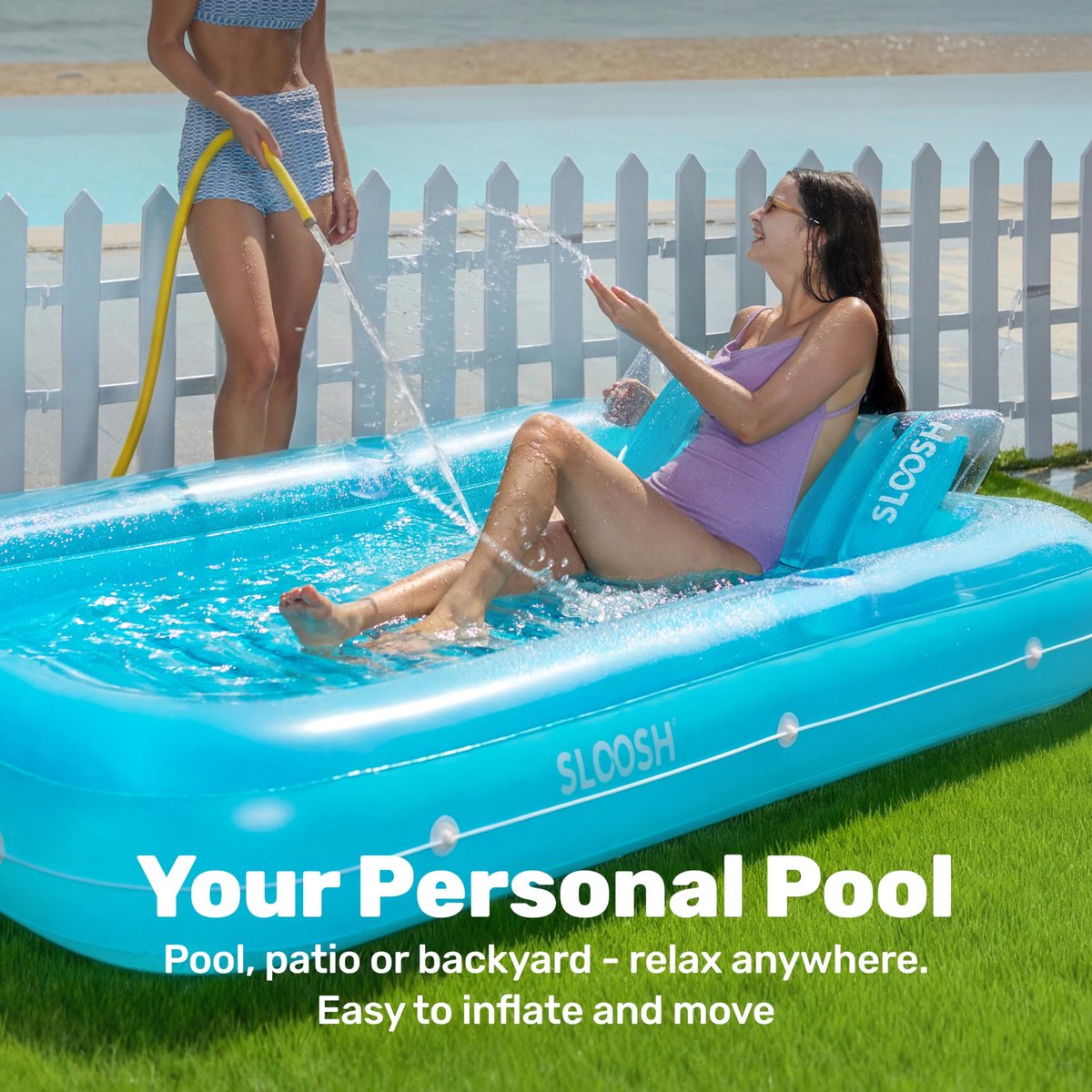 SnelShoppen - Opblaasbare lounger XL voor zonnebaden in het zwembad, extra groot luchtbed met kussen, 4-in-1 zonnebed voor water, ballenbak, feestelij