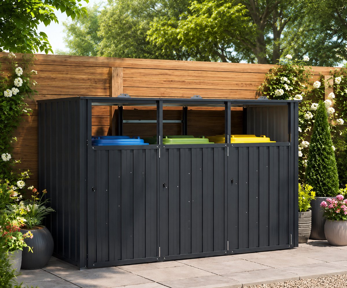 Kliko ombouw - UV-bestendig - Container - Berging - 3 Afvalbakken - Weerbestendig - Donkergrijs