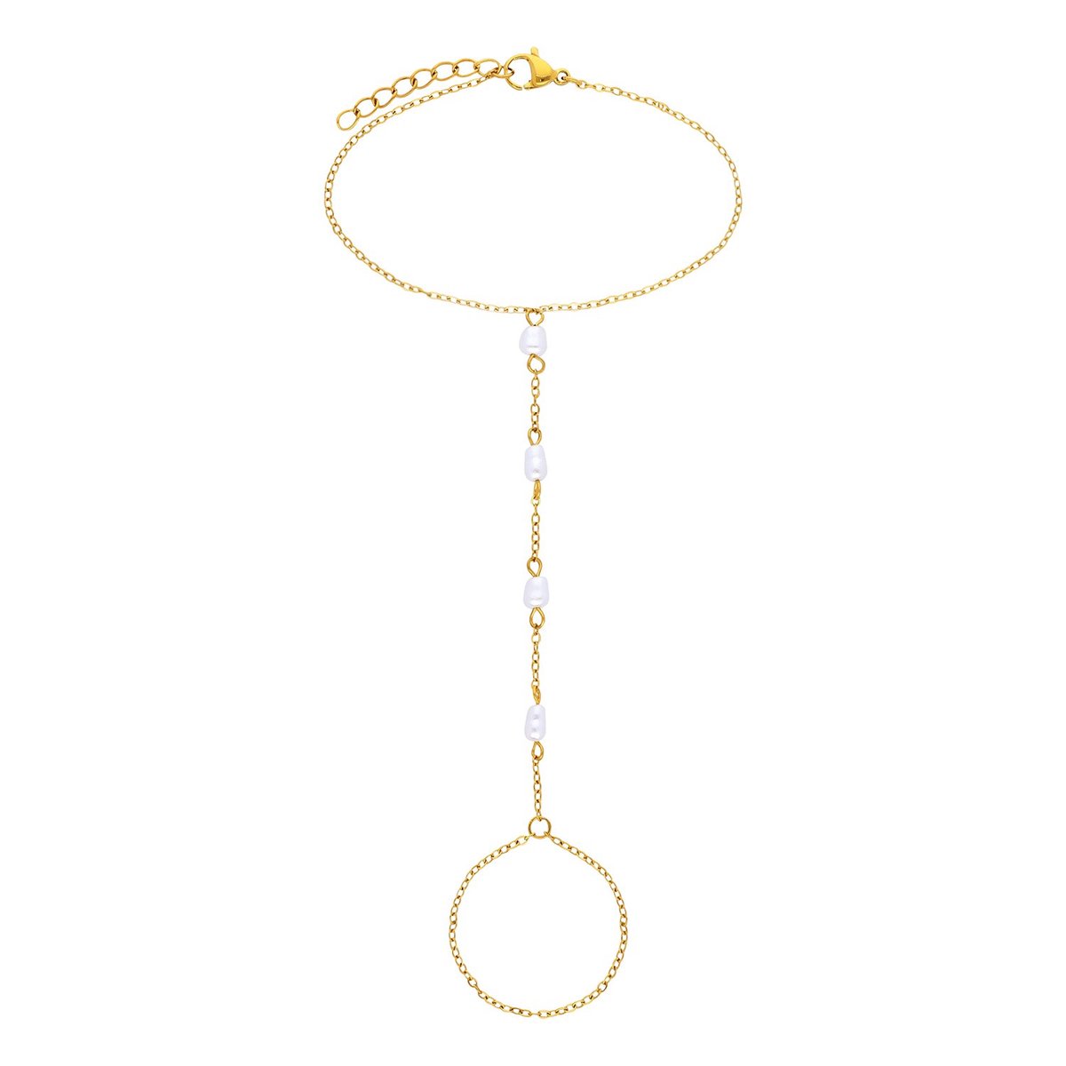 Lucardi - Dames Stainless steel handchain voor dames - Armband - Staal - Goudkleurig - 20 cm