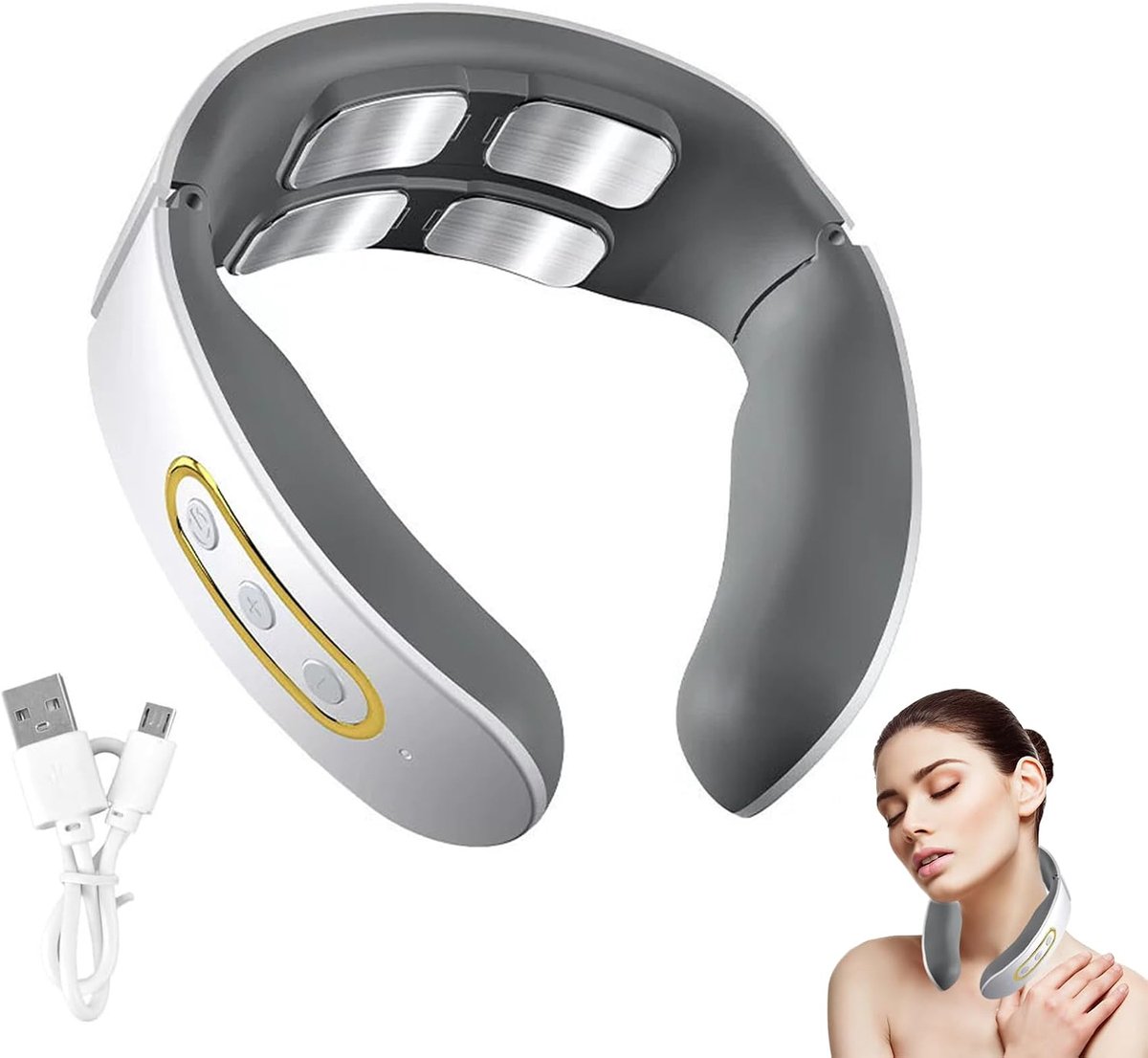 Nekmassager - Nekmassageapparaat - EMS-Pulsmassage Met Warmte - Draagbare Massageapparaten - 6 Massagestanden En 9 Intensiteitsniveaus