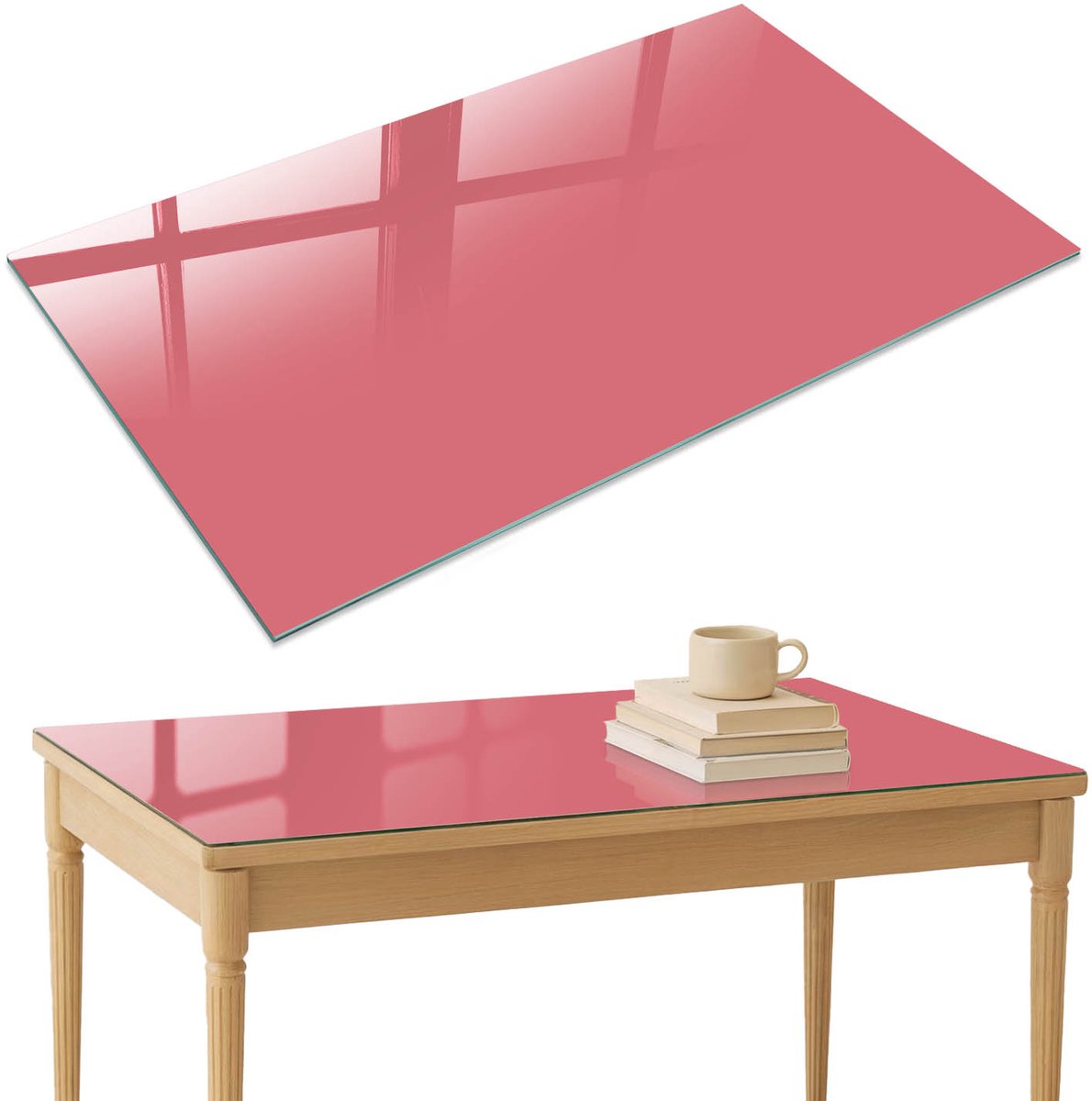 ArtPrintCave Zalmkleur Glazen Tafelblad 120x80 cm - Tafelblad Rechthoek - Roze Glazen Eettafel - Achtergronden en patronen Glasplaat