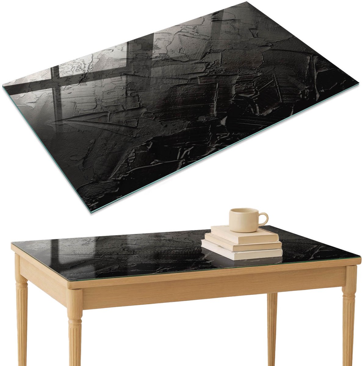 ArtPrintCave Abstracte textuur Glazen Tafelblad 120x80 cm - Tafelblad Rechthoek - Zwart Terrastafel - Texturen Bureaublad