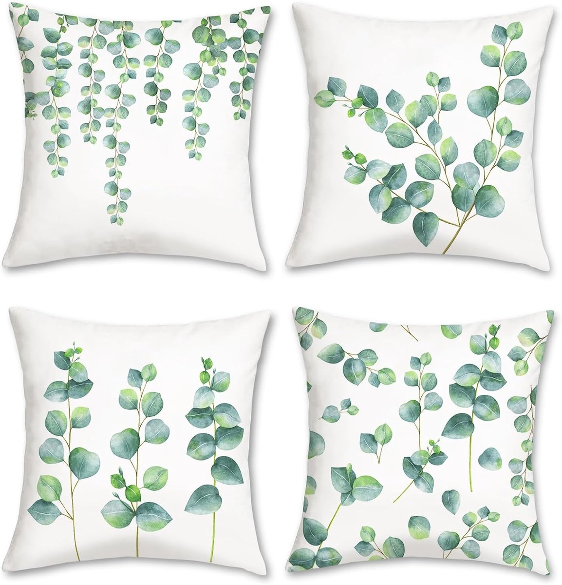 Set van 4 Kussenhoezen met Eucalyptus Bladeren 45x45 cm Groene Decoratieve Kussens voor Bank Slaapkamer Woonkamer Auto Interieur Decoratie