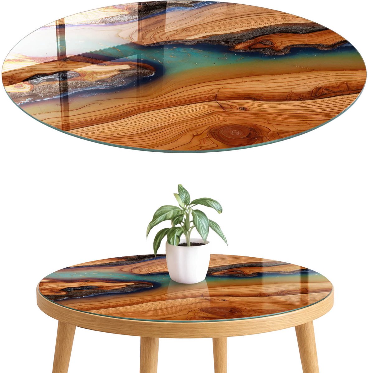 ArtPrintCave Houten golven Glazen Tafelblad fi70 cm - Tafelblad Rond - Bruin Tafelblad Glas - Texturen Glazen Eettafel