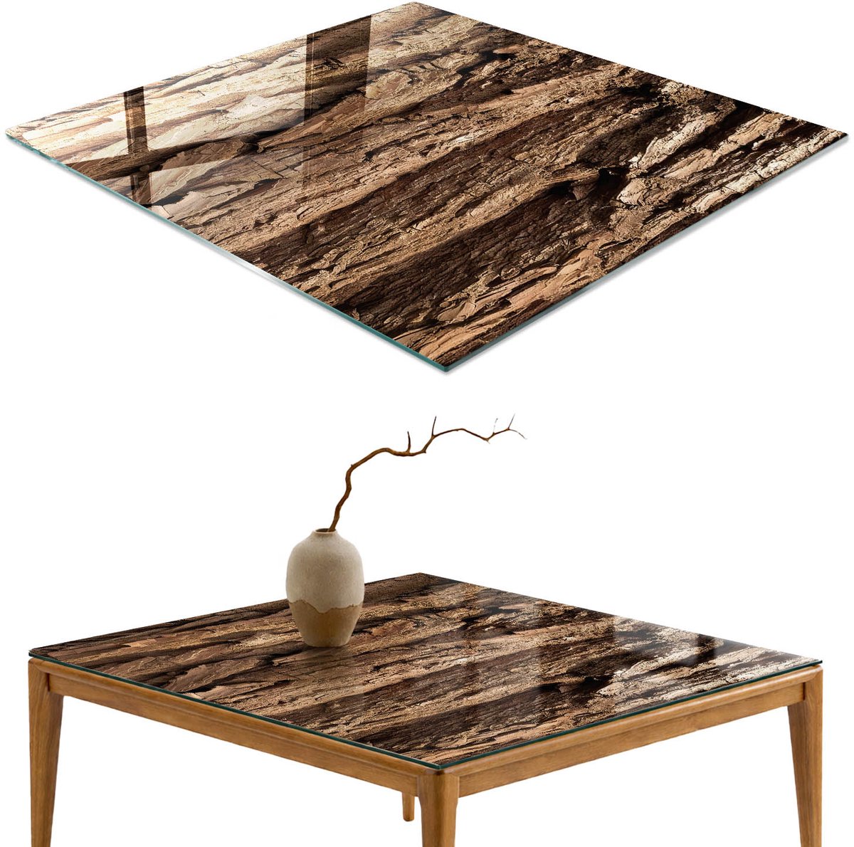 ArtPrintCave Houtstructuur Glazen Tafelblad 60x60 cm - Tafelblad Rechthoek - Bruin Glazen Eettafel - Natuur Keukentafel
