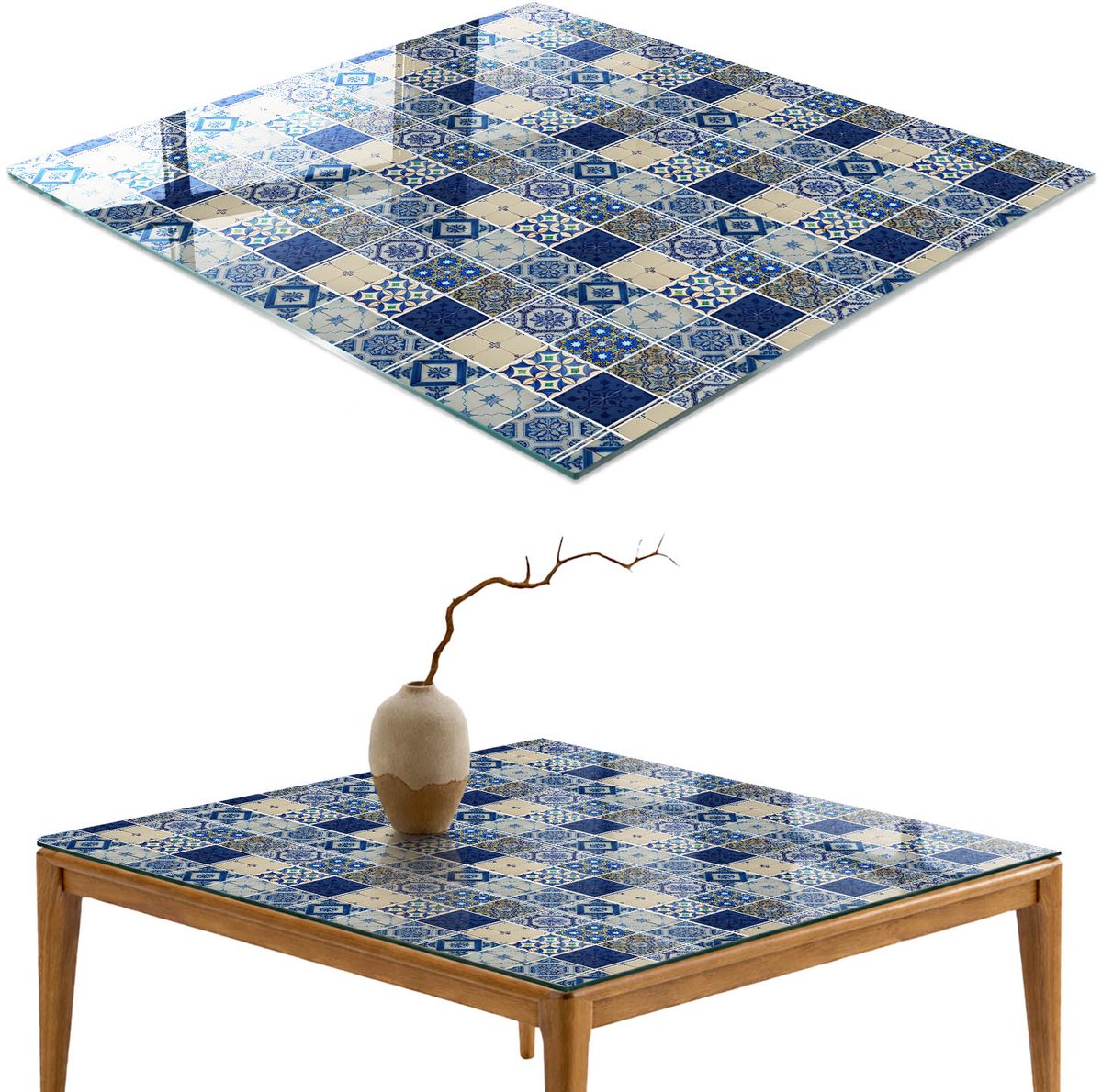 ArtPrintCave Oosterse mozaïek Glazen Tafelblad 60x60 cm - Tafelblad Rechthoek - Marine Keukentafel - Achtergronden en patronen Terrastafel