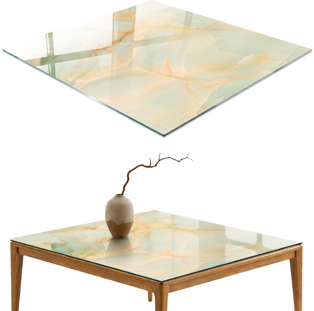ArtPrintCave Natuurlijke elegantie Glazen Tafelblad - 50x50 cm - Tafelblad Vierkanten - Beige Keukentafel - Texturen Tafelblad Glas