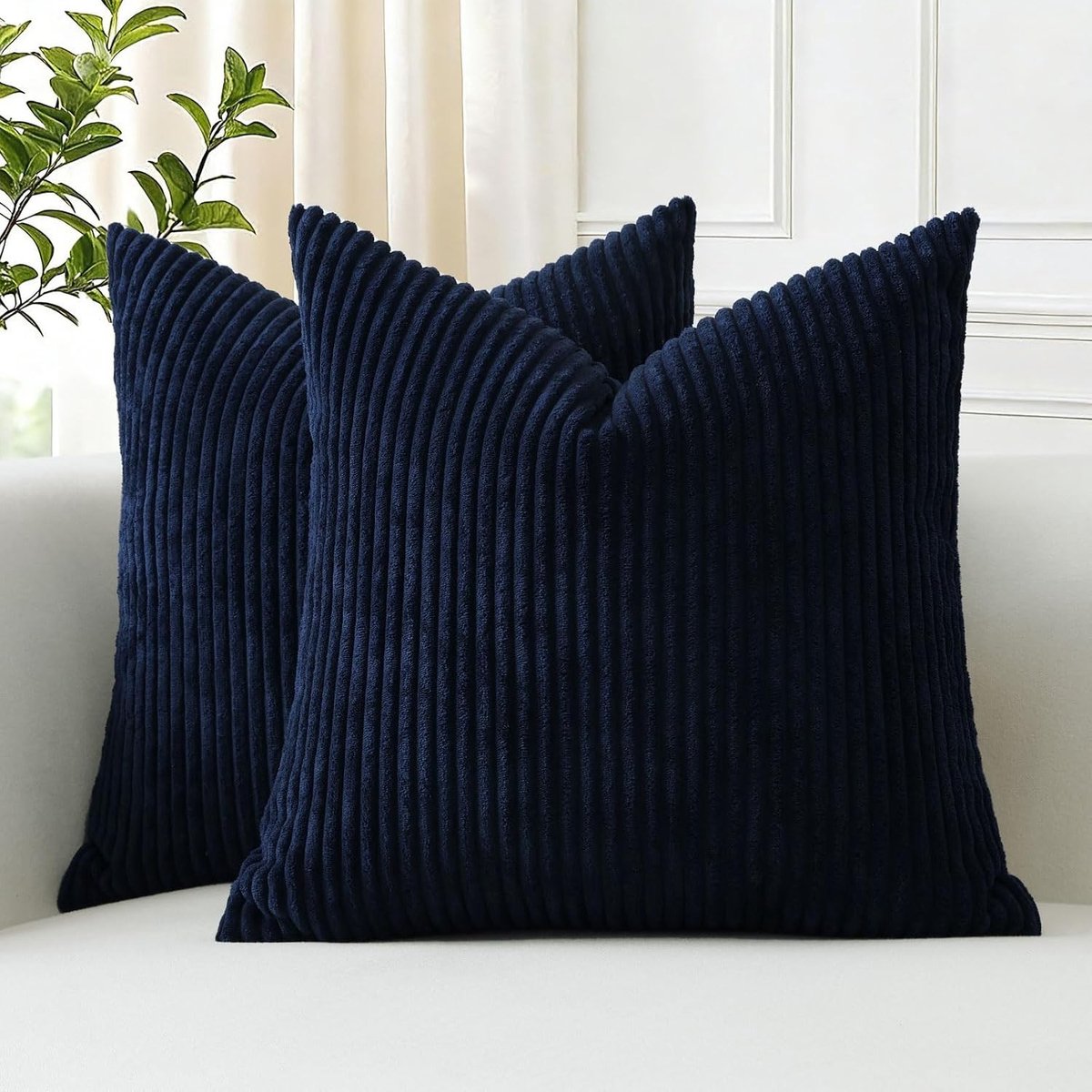 Set van 2 Corduroy Kussenhoezen 40x40cm Zacht Gestreept Boho Decoratief voor Bank en Slaapkamer, Kussenhoezen in Marineblauw