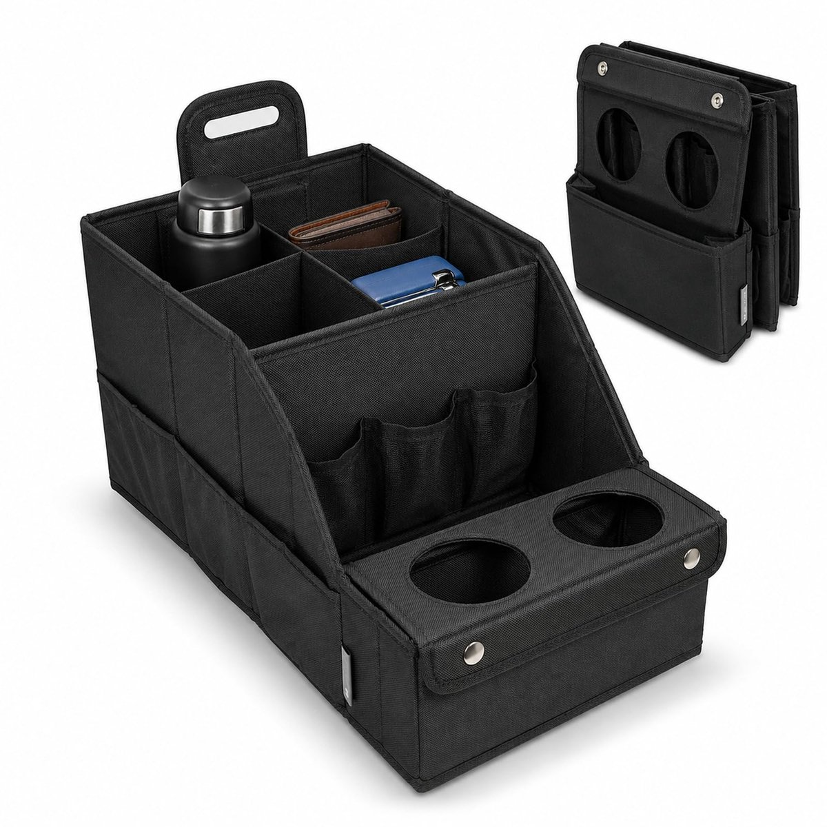 Auto Stoel Organizer - Opvouwbare Auto Opbergtas met 2 Bekerhouders - Universele Achterbank Organizer - Ruimtebesparende Opbergbox voor Auto, Kinderen en Reizen - 42 x 23 x 21 cm - Zwart